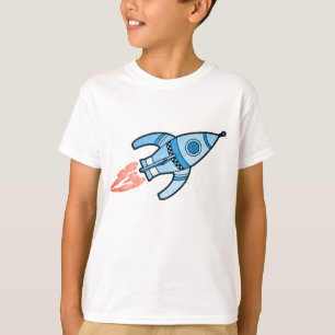 T-shirt bleu de blanc de garçons de l'espace de