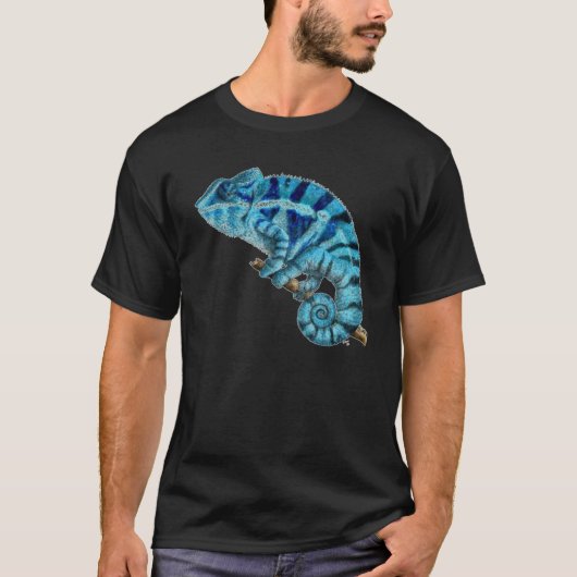 T-shirt bleu de chemise de caméléon (Devant)