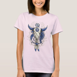 T-shirt Bleu de CRÂNE de BULL de Natif américain