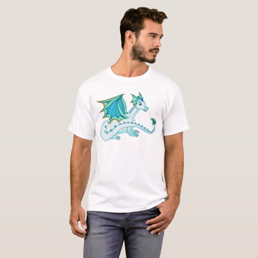 T-shirt bleu de dragon de glace (Devant entier)