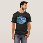 T-shirt bleu de dragons de Yin-Yang - customisé (Devant entier)
