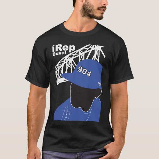 T-shirt bleu de Duval d'iRep sur le noir (Devant)