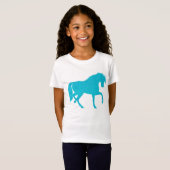 T-shirt bleu de filles de cheval de parties (Devant entier)