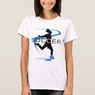 T-shirt bleu de filles du football