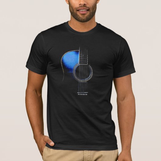 T-shirt bleu de guitare acoustique (voir la (Devant)
