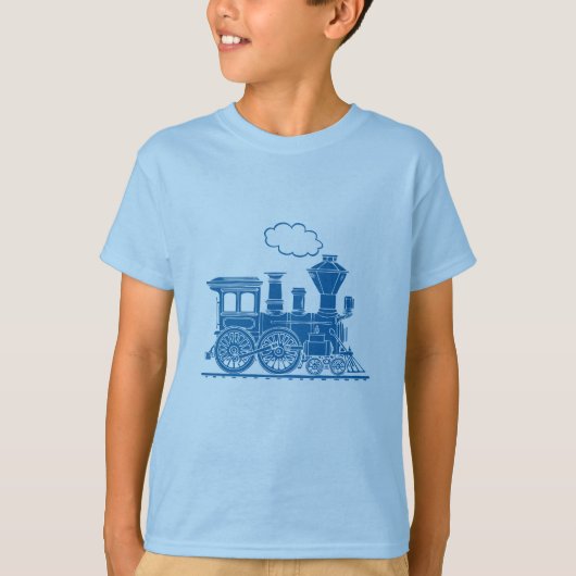 T-shirt bleu de lumière de train de locomotive à (Devant)