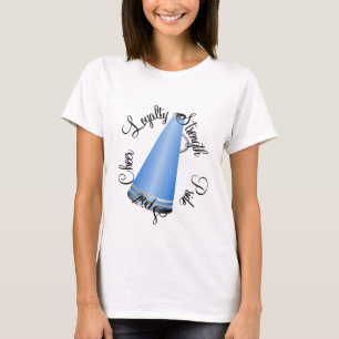 T-shirt bleu de mégaphone de pom-pom girl
