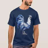 T-shirt Bleu Delft Et Poulet Blanc Rooster (Devant)