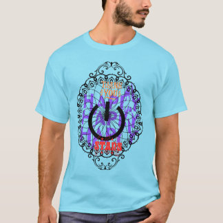 T-shirt bleu écrit heureux et motifs
