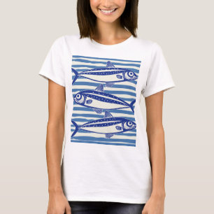 T-shirt Bleu et blanc Sardines Grandes