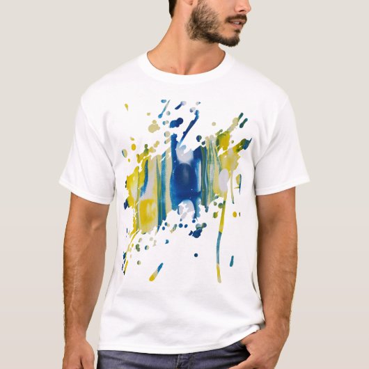 T-shirt Bleu et jaune | œuvre d'art faite main (Devant)