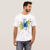 T-shirt Bleu et jaune | œuvre d'art faite main (Devant entier)