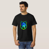 T-shirt bleu et vert face loup (Devant entier)