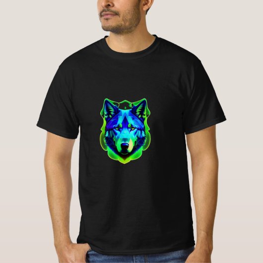 T-shirt bleu et vert face loup (Devant)