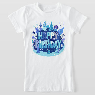 T-Shirt bleu floral Joyeux Anniversaire