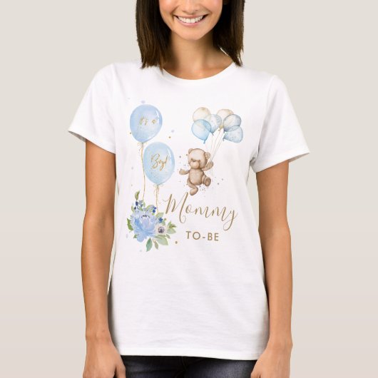T-shirt Bleu Floral mignonette ours garçon Baby shower mam (Devant)