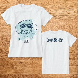 T-Shirt bleu glace Doxie Mom avec nom personnalisé