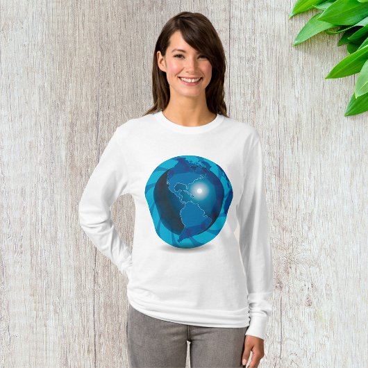 T-shirt Bleu Globe femme manches longues