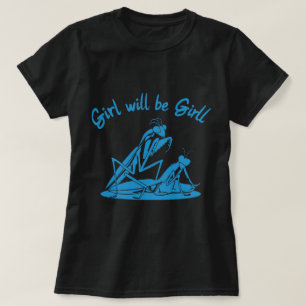 T-shirt Bleu Grattant Mantis tenant un autre dessin