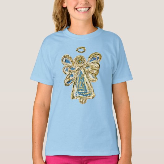 T-shirt bleu Guardian Angel Custom Holiday Art (Devant)