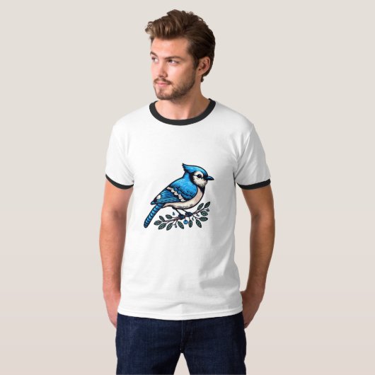 T-shirt bleu Jay bird Basic Ringer (Devant entier)
