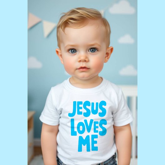T-shirt bleu "Jésus m'aime" pour bébé