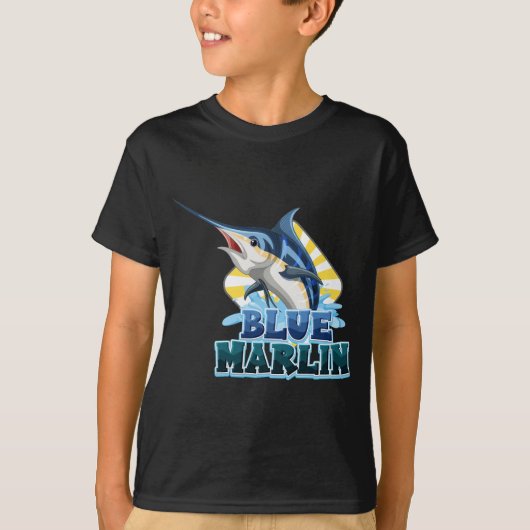 t-shirt bleu-marlin-poisson-avec-caractère-carton (Devant)
