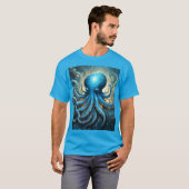 T-shirt Bleu Octopus Acrylique Abstraite, (Devant entier)
