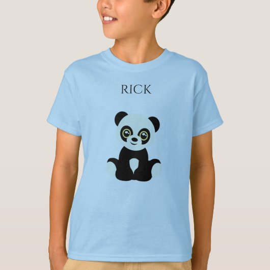 T-shirt bleu PANDA, nom personnalisé. (Devant)
