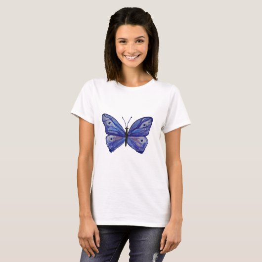 T-shirt Bleu papillon Art féminin, blanc (Devant entier)