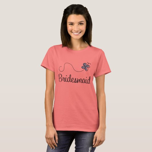 T-shirt Bleu papillon Bridesmaid Ringer Tee (Devant entier)