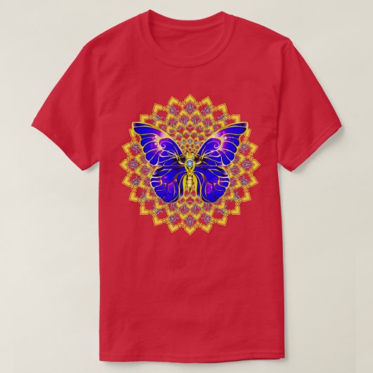 T-shirt Bleu Papillon Doily Design (Design devant)