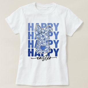 T-shirt Bleu Parties scintillant Florale Lapin de Pâques C