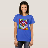 T-shirt bleu pour femmes Alexander's Cat (Devant entier)