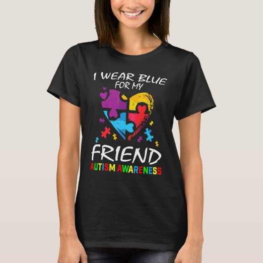 T-shirt Bleu pour Sensibilisation sur l'autisme ami Puzzle (Devant)