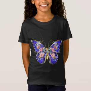T-Shirt Bleu rose bleu Papillon or Nom floral Anniversaire