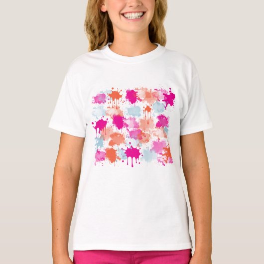 T-shirt Bleu rose orange Abstrait Peinture (Devant)