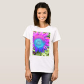 T-shirt Bleu rose rétro tournesol funky photo (Devant entier)