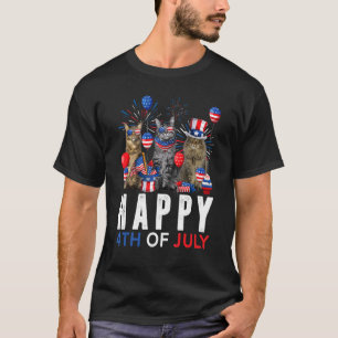 T-shirt Bleu Rouge Bleu Maine Coon Patriotique Joyeux 4ème