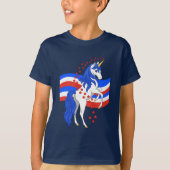 T-shirt Bleu rouge Mane Unicorne américaine (Devant)