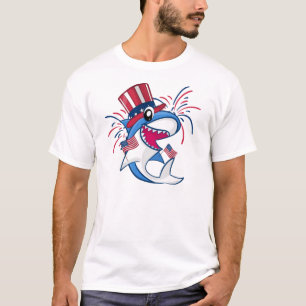 T-shirt Bleu rouge Patriotique Quart de juillet Requin