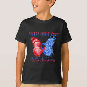 T-shirt Bleu Rouge Ruban Papillon Foi Espoir Amour Hlhs Aw