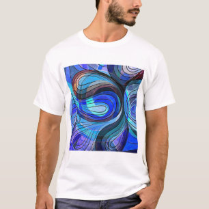 T-shirt Bleu Royal et Gribouillis Aqua Avec Lignes Noires