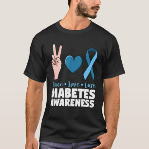 T-shirt Bleu Ruban Diabétique Paix Aimer Cure Diabète Aw
