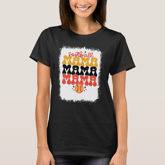 T-shirt Bleu Softball Mama Retro Softball Maman Mères (Devant)