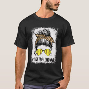 T-shirt Bleu Softball Nonna Life Leopard Messy Bun Mot