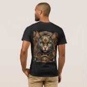 T-shirt bleu steampunk cat IA art (Dos entier)