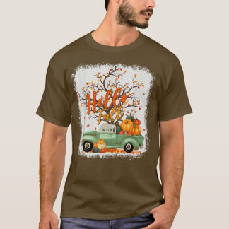 T-shirt Bleu Vintage Bonjour Automne Thanksgiving Citrouil