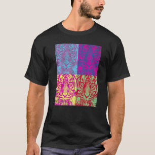 T-shirt Bloc de couleur de visage de Tigre de Pop vintage