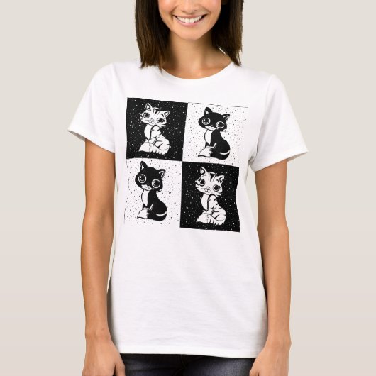 T-shirt Bloc de monogramme noir blanc pour chat (Devant)